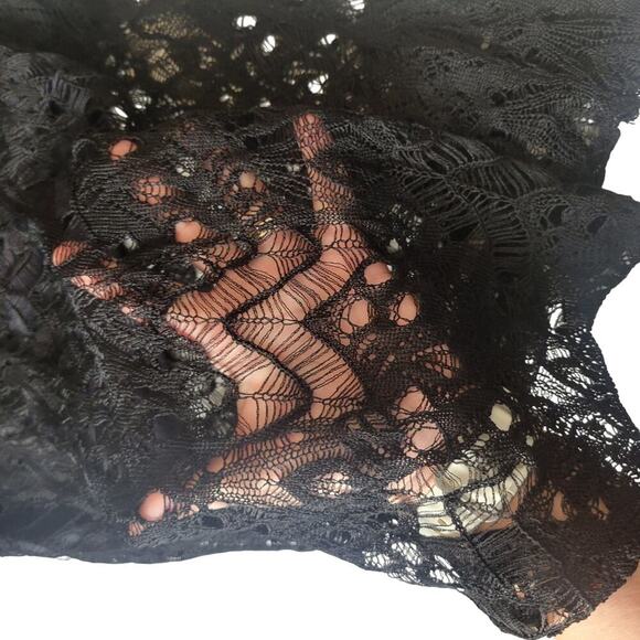 Eileen Fisher Lace Skirt Medium Black Knit Pull On Stretch Elastic Waist Pencil - Picture 3 of 7